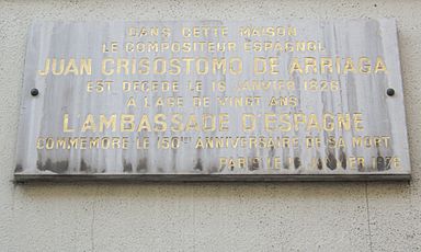 Archivo:Plaque Juan Crisóstomo Arriaga, 314 rue Saint-Honoré, Paris 1