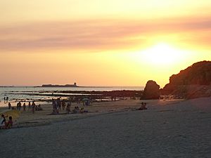 Archivo:Playa de la Barrosa - Castillo de Sancti Petri