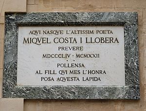 Archivo:Pollenca, lápida casa natal Miquel Costa I LLobera