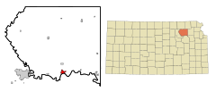 Pottawatomie County Kansas Incorporated and Unincorporated areas Wamego Highlighted.svg