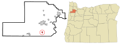 Yamhill County Oregon Incorporated and Unincorporated areas Amity Highlighted.svg