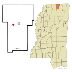 Benton County Mississippi Incorporated and Unincorporated areas Snow Lake Shores Highlighted.svg
