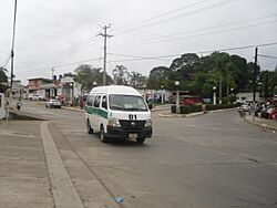 Centro de Juárez, Chiapas un día cotidiano en esta ciudad, transporte público y glorieta central.JPG
