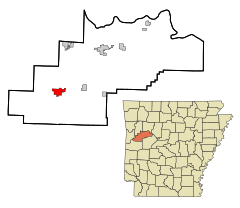 Logan County Arkansas Incorporated and Unincorporated areas Booneville Highlighted.svg