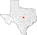 Map of Texas highlighting Lampasas County