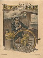 Archivo:Nuevo Mundo, Avante España, April 20th 1898, cover by Mariano Pedrero