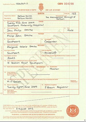 Archivo:Specimen England and Wales Long Birth Certificate