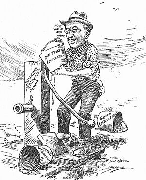 Archivo:Woodrow Wilson Priming the Prosperity Pump, 1914 political cartoon by Berryman