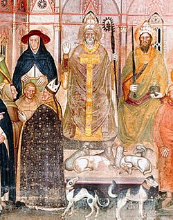 Archivo:01 Innocent VI, Gil Albernoz & Charles IV (au premier plan, Simone Saltarelli, archevêque de Pise, Césène et Occam)