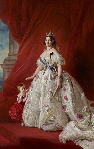 Archivo:Franz Xaver Winterhalter - Isabel II con su hija Isabel, princesa de Asturias (Palacio Real, Madrid, 1855. Óleo sobre lienzo, 275 x 176 cm)