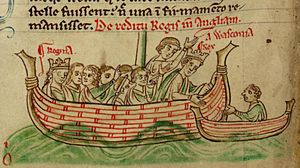 Archivo:Henry III and Eleanor returning by sea from Gascony, with Nicholas de Molis is in a small boat alongside