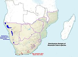 mapa de distribución de Equus zebra zebra y Equus zebra hartmannae