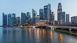 Archivo:Skyline of the Central Business District of Singapore with Esplanade Bridge in the evening