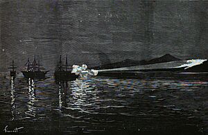 Archivo:1893-12-08, La Ilustración Española y Americana, Operaciones militares en el Rif (cropped) Melilla, El Conde de Venadito iluminando con su reflector eléctrico, el campo rifeño