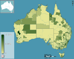 Archivo:Australian Census 2011 demographic map - Australia by SLA - BCP field 2685 Speaks other language Spanish Persons