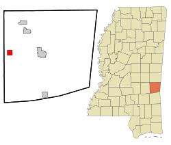Clarke County Mississippi Incorporated and Unincorporated areas Pachuta Highlighted.svg