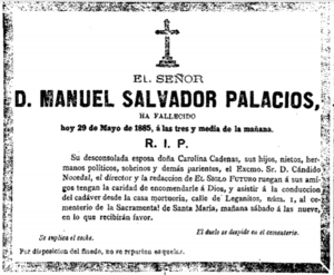 Archivo:Esquela de Manuel Salvador Palacios en El Siglo Futuro