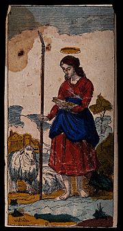 Archivo:Saint Genevieve. Coloured wood engraving by C.R. (?) Wellcome V0033228