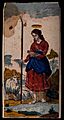 Saint Genevieve. Coloured wood engraving by C.R. (?) Wellcome V0033228