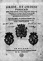 Aragona, Carlo de – Gride, et ordini pubblicati nel Governo dell'illustrissimo et eccellentissimo signor Don Carlo d'Aragon, 1584 – BEIC 15113588