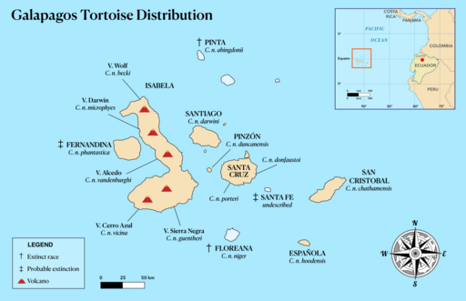 Galápagos tortoise distribution map