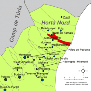 Archivo:Localització de la Pobla de Farnals respecte de l'Horta Nord