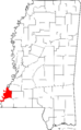 Map of Mississippi highlighting Adams County