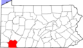 Map of Pennsylvania highlighting Fayette County