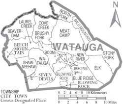 Archivo:Map of Watauga County North Carolina With Municipal and Township Labels