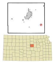 Saline County Kansas Incorporated and Unincorporated areas Gypsum Highlighted.svg