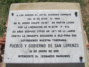 Segundo Combate de San Lorenzo (1846) - Placa conmemorativa en San Lorenzo.JPG