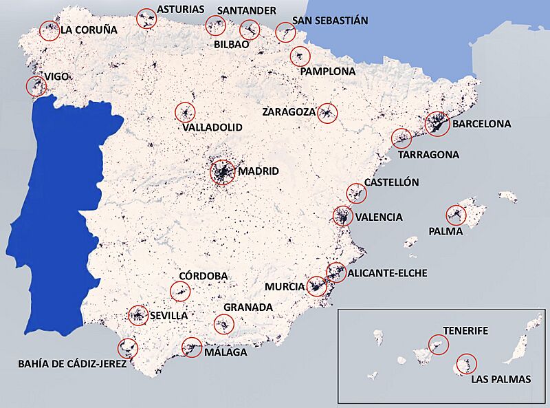 Áreas urbanizadas en España
