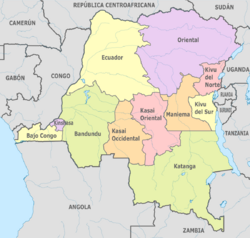 Congo DemRep, administrative divisions - es - colored (1988).svg
