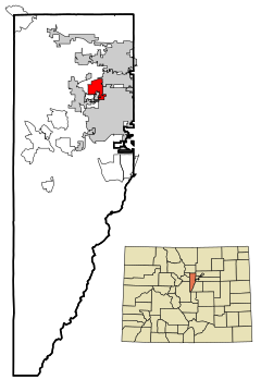 Jefferson County Colorado Incorporated and Unincorporated areas Applewood Highlighted.svg