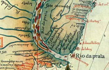 Archivo:Las capitanías hereditarias. Mapa de Luís Teixeira (c. 1574). Montevideo aparece como "Monte S. Ovidio"