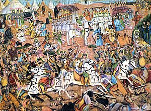 Archivo:Scène de la bataille de Karbalâ, par Mohammad Modabber, deuxième fondateur de l’école picturale ghahveh-khâneh