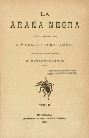 Archivo:Vicente Blasco Ibáñez (1893) La araña negra, tomo II