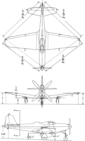 Archivo:Bell P-63A Kingcobra 3-view line drawing (symmetry check)