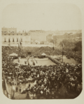 Inauguración de las obras del Palacio de Biblioteca y Museos Nacionales el 21 de abril de 1866 en presencia de Isabel II
