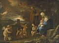 Luca Giordano The Holy Family with Putti making birdcages in a landscape