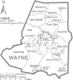 Archivo:Map of Wayne County North Carolina With Municipal and Township Labels