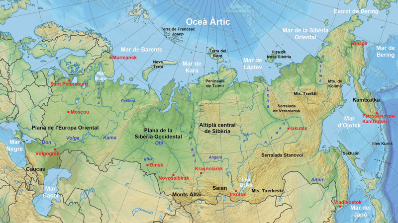 Mapa físic de Rússia