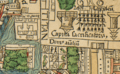 Sitio del Totocalli y el palacio de Moctezuma II en el mapa te Tenochtitlán de Hernán Cortés (1524)