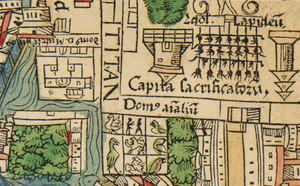 Archivo:Sitio del Totocalli y el palacio de Moctezuma II en el mapa te Tenochtitlán de Hernán Cortés (1524)