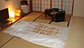 Futon and desk in a Ryokan