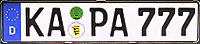 Archivo:Germany (D) European Union license plate - Number KA PA 777