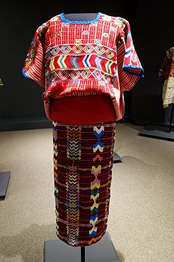 Huipil, skirt, belt, mid 20th century, Mam Maya, mid 20th century, huipil and skirt from Colotenango, belt from Guatemala, cotton - Textile Museum of Canada - DSC01059.JPG
