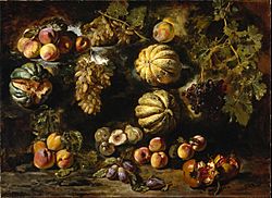 Archivo:Michele Pace del Campidoglio - Still Life with Melons, Peaches, Figs, and Grapes - Google Art Project