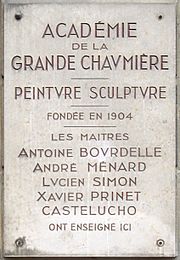 Archivo:Plaque Académie de la Grande Chaumière, Paris 6