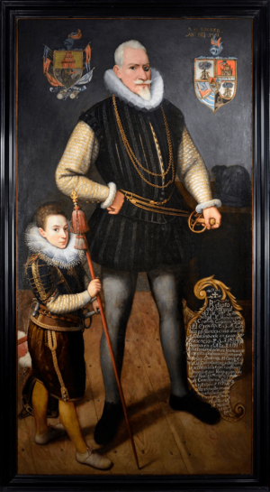 Archivo:Portret van Cristóbal de Mondragón samen met zijn kleinzoon (1591) door Abraham de Rycke (1566-1599). Particuliere collectie Torre de Murga, Spanje